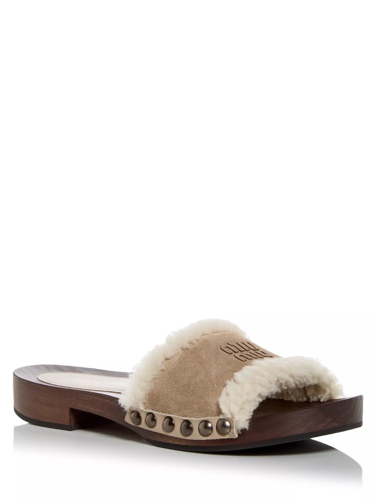 Mrp $1100 Miu Miu Women's Shearling Clogs Size 37